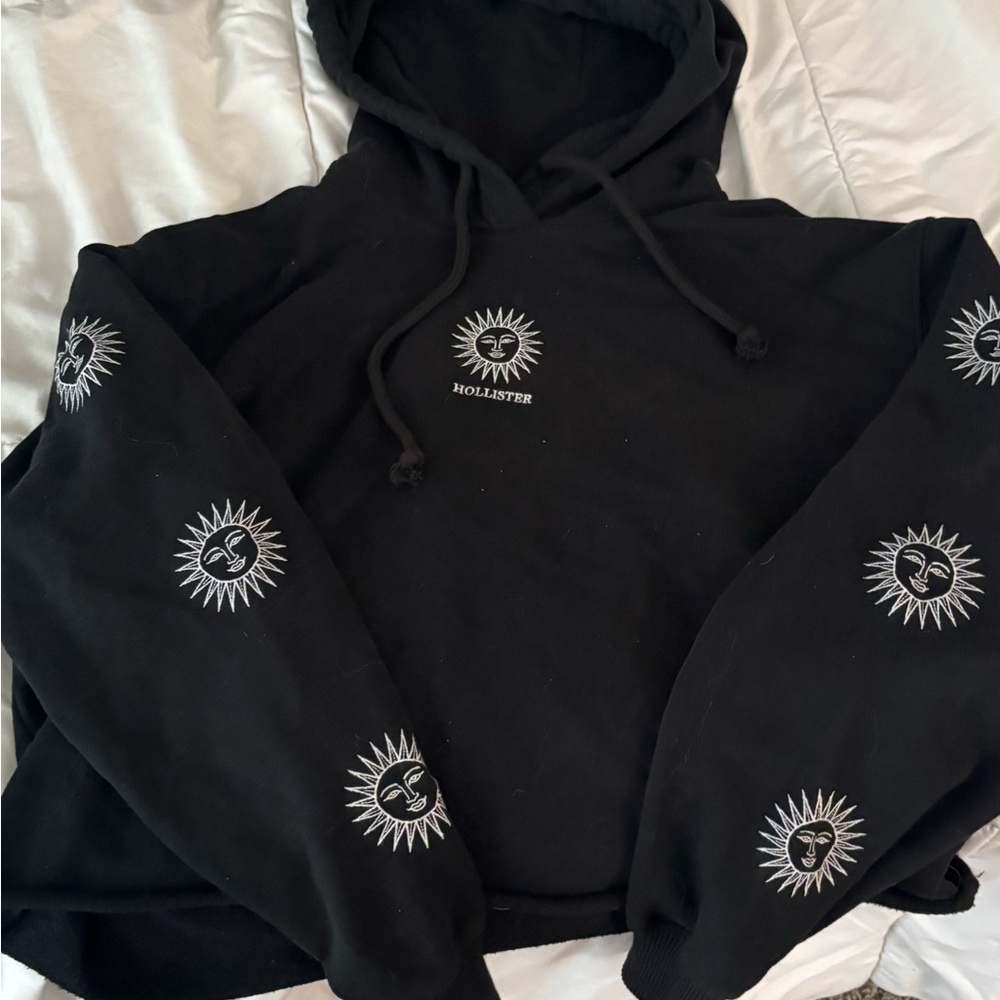 Hollister Black Hoodie with Sun Graphics